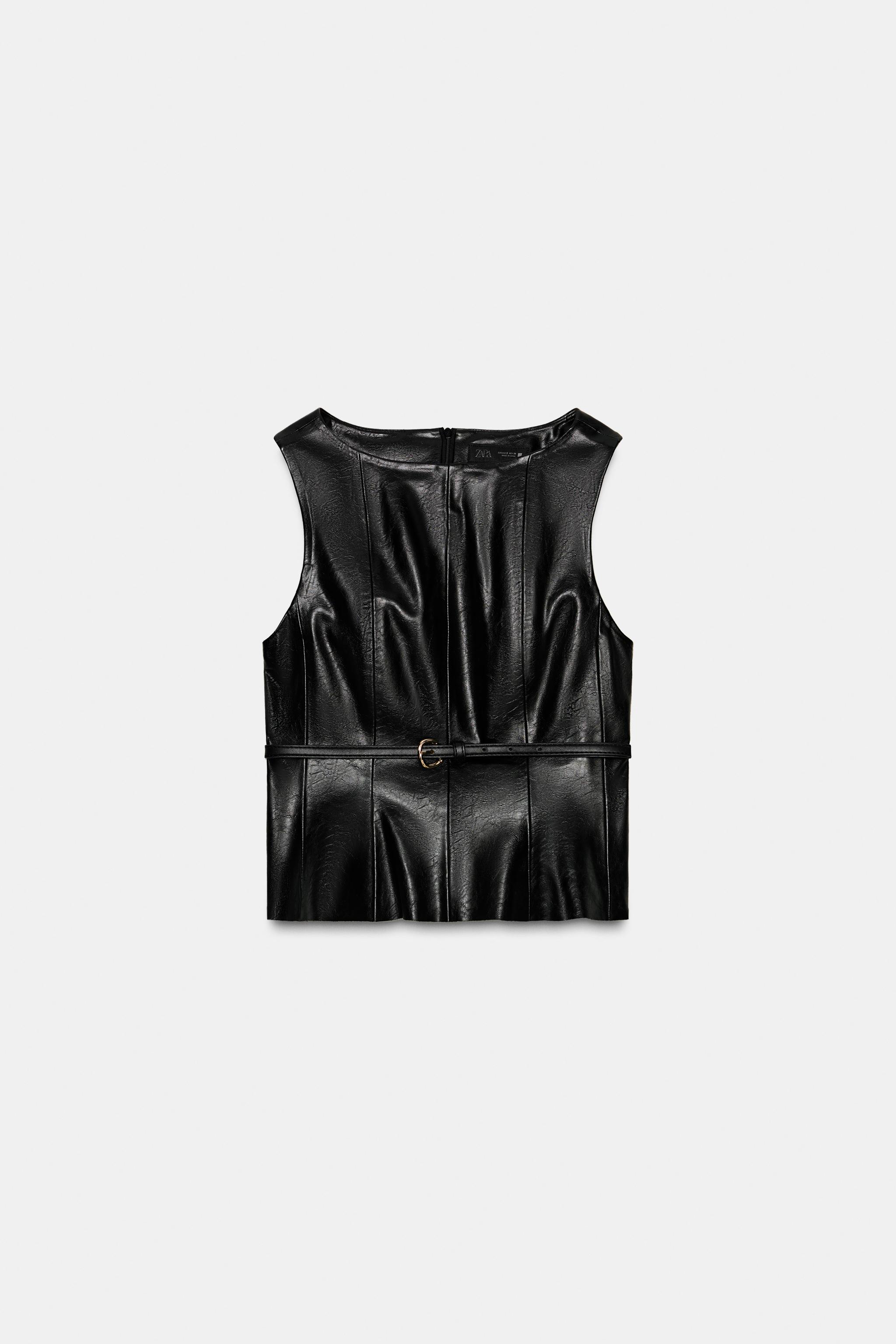 FAUX LEATHER BELTED TOP